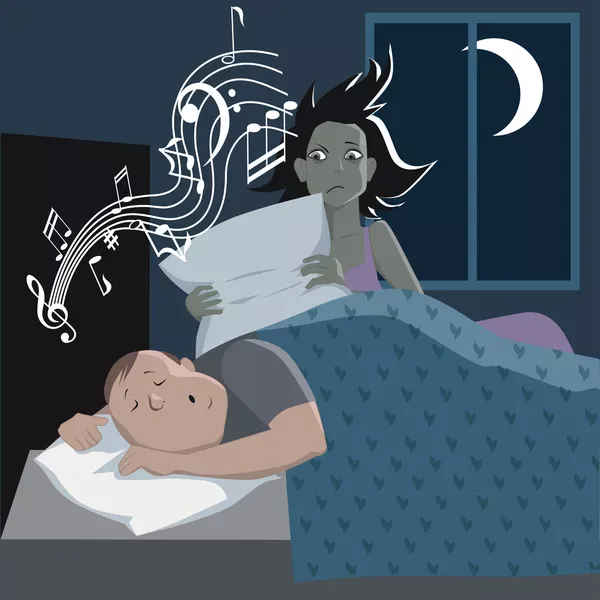 ilustração da mulher nervosa pelo parceiro estar roncando