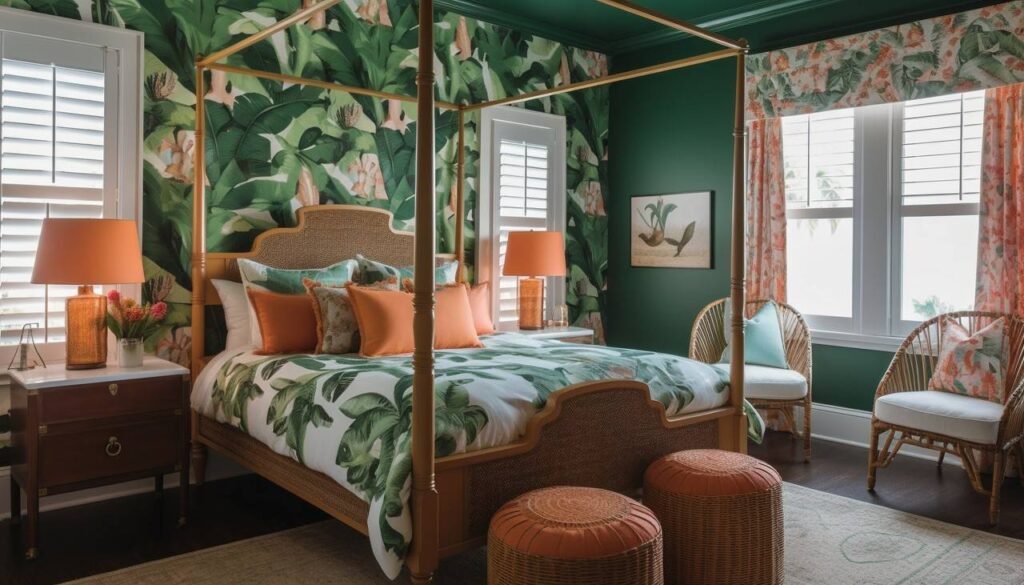 quarto com cores florais, verde, decoração reflete a natureza